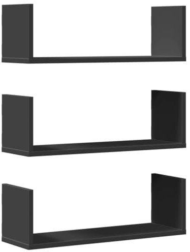 vidaXL Wandregale 3 STK., Wandregal mit Stauraum, Hängeregal für Esszimmer Wohnzimmer, Bücherregal Schweberegal Wandboard, Schwarz Holzwerkstoff