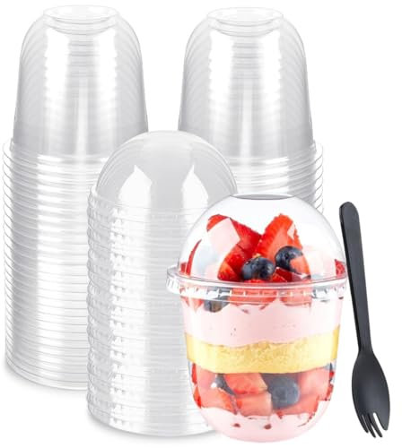 50 Pack 12 oz Dessert Cups,with Lids and Spoons Round Dessert Cups Set,Circular Parfait Cups,for Dessert Pudding Mousse Ice Cream Cheesecake