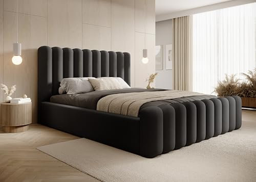 DomoHome- Modernes Polsterbett Mona VII – Elegantes Bett Mit Stauraum Modernem Kopfteil Und Hochwertigem Stoff-Abriamo Für Ihr Schlafzimmer 140x200 cm, Farbe: Schwarz