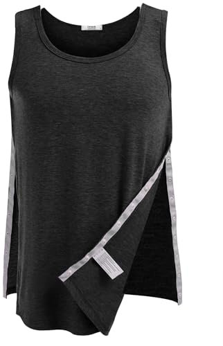PINSPARK Chemise post-opératoire unisexe avec boutons pression pour ouvrir les vêtements après le dérivation du cœur, Noir , XXL