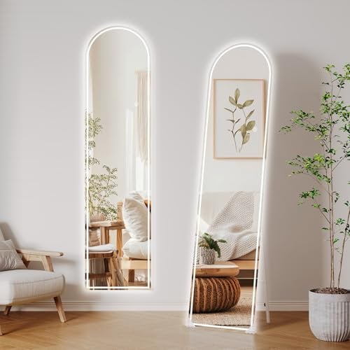 Clevich 160x40CM Bogen Ganzkörperspiegel mit Beleuchtung LED Gewölbter Standspiegel 3 Lichtfarbe Dimmbar Stufenloses Wandspiegel Bodenspiegel Stehspiegel Groß mit Memory-Funktion Touch-Schalter