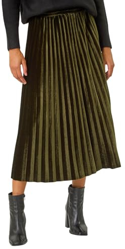 Roman Originals Pleated Skirt for Women UK Ladies Maxi Midi Crinkle Summer Smart Casual Evening Special Occasion Elasticated Waistband Party Holiday Long Crepe - Dark Green - Size 12