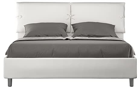 ITYHOME Letto Contenitore Doppia Alzata Imbottito 160x190 Similpelle Bianco Sleeper
