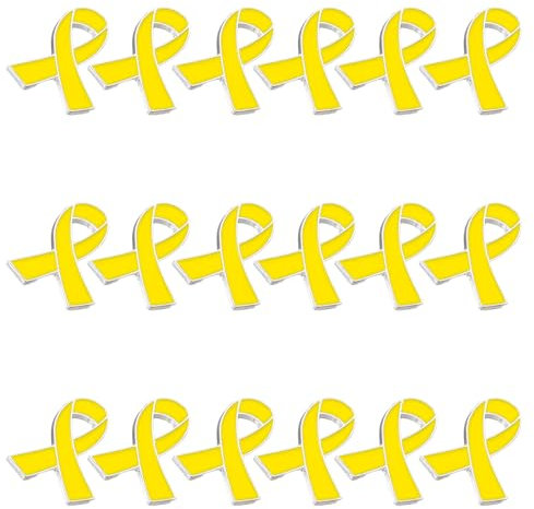 Wisebom Lot de 18 Broches à Ruban Jaune, Broches en Forme de Ruban Sensibilisation Cancer Sensibilisation Émail Bijoux Pins pour la Sensibilisation au Cancer des Os (Jaune)