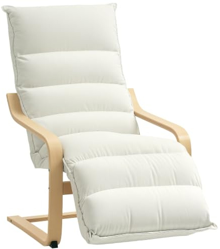 HOMCOM Armchair Adjustable Footrest Velvet Modern Poang Chair Cream White | Upholstered, Living Room, Bedroom, Balcony, Office