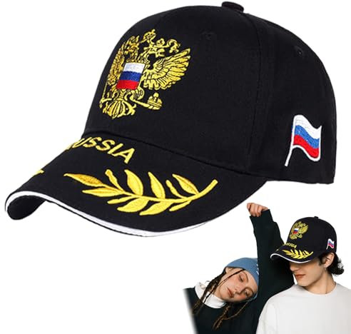 Russland-Baseballmütze, stilvolle Fahrradmütze, bestickte Kopfbedeckung für Camping, Angeln, Outdoor-Sport, Kopfbedeckung, schwarz, Schwarz