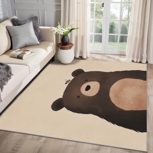 MMYAOKEN Bär Teppich Wohnzimmer 120x180 Cartoon Tiere Kinder Deko, Teppich Kurzflor, Weich rutschfest Waschbare Teppiche, Bettvorleger Schlafzimmer Kinderzimmer