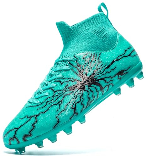 HRJR Kids Soccer Cleats Boys Girls Training Football Cleats Youth High-top Soccer Shoes for Little/Big Professional Athletic Outdoor Football Shoes Blue 3 Big Kid