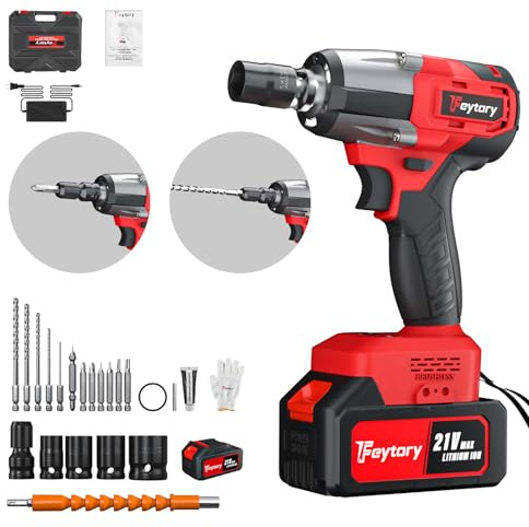 Huini 3 in 1Cordless Impact Wrench,3400RPM Electric Wrench,1/2 Brushless Power Impact Gun, Max Torque 550N.m with 4 Sockets, 12PCS Screwdriver Bits, 4.0Ah Battery & Carry Box for Car Home Projects