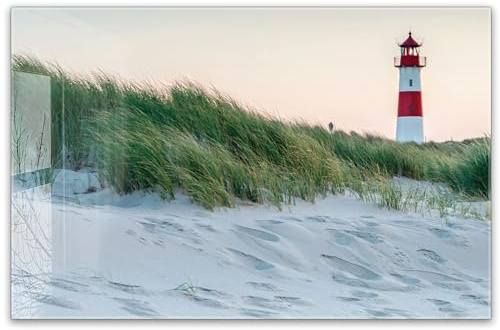 Herdabdeckplatte 80x52 cm ESG Glas | Leuchtturm Nordsee Ostsee Meer Dünen | Herd Abdeckung für Ceranfeld Schneidebrett Glasplatte Induktion