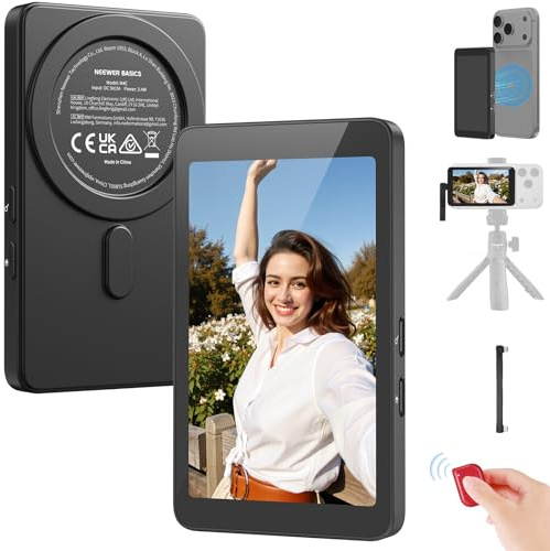NEEWER 4 Magnetic Vlog Selfie Monitor, 4K 120fps kabelgebundene Aufzeichnung Rückfahr Kamera Monitor mit Fernbedienung für TikTok Video Streaming nur kompatibel mit iPhone 17 16 und 15 Serie, M4C