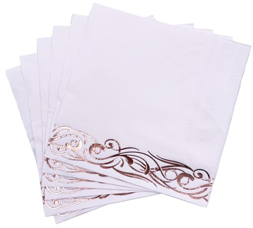 TOYANDONA Lot de 50 Serviettes en Papier Jetables 3 Couches Épaisses Motif Mariage Rose Doré Serviettes de Table Décoratives pour Fêtes Banquets et Anniversaires