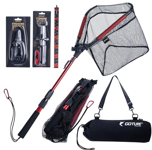 Goture Angelkescher Teleskopisch mit Schwimmfähigem NBR-Design, Klappbarer Unterfangkescher mit Gummibeschichtetem PVC-Netz, Ausziehbarer Kescherstab 42.5-112cm für Forelle Barsch Hecht