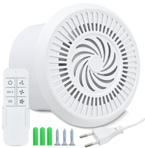 FlyingYun Ventilador de extracción 150mm 280m³/h 15W reversible de dos vías | extractor de baño con 3 velocidades ajustables, para Cocina Baño Ático Ventana Sótano, Enchufe de la UE, Mando a distancia
