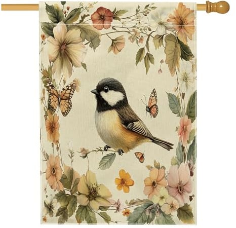 Frühlingsküken, Vogelhaus-Flaggen, 71,1 x 101,6 cm, doppelseitig, Vintage-Blumenpflanze, Standard-Jute-Flaggen, Tier-Hinterhof-Flaggen, Outdoor-Dekoration