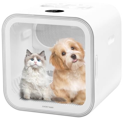 Lucky NAVl - Caja secadora automática para mascotas para gatos y perros pequeños, caja secadora de perros ultra silenciosa de 62 litros de gran capacidad, jaula secadora de gatos con control