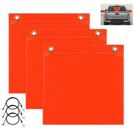 3 Stück Rote Warnflagge 30x30 cm, Warnfahne Rote Fahne überlänge, Warnflagge mit Gummiseil Kupferschnallen Flagge für Überlänge Anhänger Transport Auto Fahrradträger