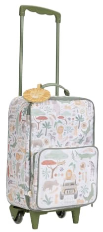 Little Dutch Kinderkoffer - Trolley - Reisekoffer - mit Teleskopstange und Rollen - Handgepäck - für Kinder Jungen und Mädchen - Unisex - Safari Friends - grün/weiß