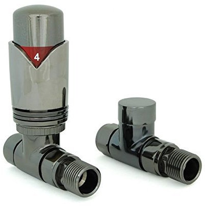 Realm Straight TRV Black Nickel - Thermostatic Radiator Valves Set - 15mm