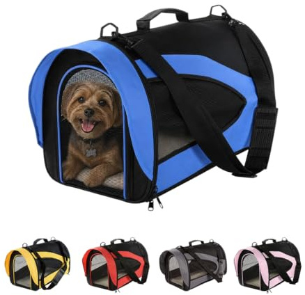 Floofy Friends Pet Carrier Bag, Large Cat Carrier Puppy Dog Carrier for Small Dogs Cats Kittens Rabbits With Reversible Fleece Mat, Foldable Travel Crate for Car - Blue