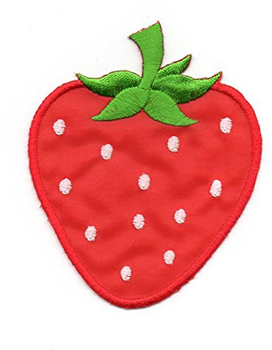 Aufnäher Bügelbild Aufbügler Iron on Patches Applikation Erdbeere 7 x 8,7cm Farbe: Rot-Weiss