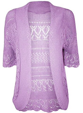 Damen Cardigan mit offener Vorderseite, gehäkelt, gestrickt, Bolero, Größe 44-30, Flieder, 48-50