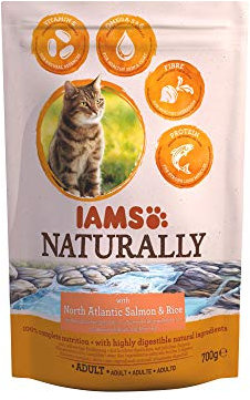 IAMS Naturally Katze Lachs (Trockenfutter für Erwachsene Katzen mit Nordatlantischem Lachs und Reis), 700 g