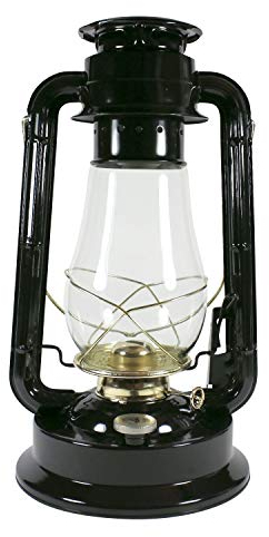 Heinze Petroleumlampe Garden, Grosse Sturmlaterne aus Schweden, schwarz, mit vermessingten Elementen, Höhe 38 cm, Einfülldeckel mit Kindersicherung.,Leuchtdauer ca. 29 Std.
