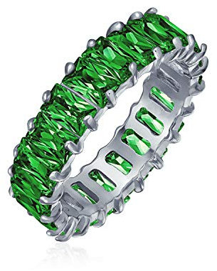 Art Deco Stil AAA CZ Simulierter grüner Smaragdschliff Zirkonia Ewigkeit Baguette Jahrestag Ehering Ring für Frauen .925 Sterling Silber 4MM