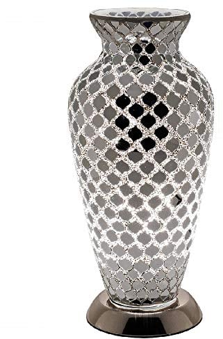 Britalia Mirrored Tile Mosaic Glass Vintage Vase Table Lamp 38cm | Chrome Base | 1 x ES E27 Bulb Required (Not Included) | Study - Bedroom - Lounge | Desk Light