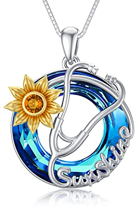 Shusukue Stethoskop Halskette 925 Silber Stethoskop Halskette mit Kristall Medizinischer Schmuck Valentinstag Geschenke für Krankenschwester Arzt Medizinstudenten