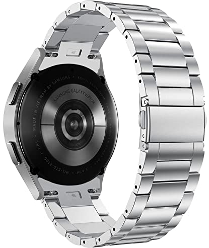 SSEIHI Edelstahl Armband Kompatibel Mit Samsung Galaxy Watch 6/5/5 Pro/4 40mm 44mm, 4 Classic 42mm 46mm, Metall für LTE 46mm, Silber