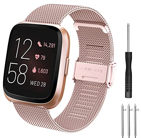 Hatolove Kompatibel mit Fitbit Versa 2 Armband/Fitbit Versa Armband für Damen Herren, Mesh Gewebte Edelstahl Armband Metall Uhrenarmband Ersatzband für Fitbit Versa 2/Fitbit Versa/Versa Lite