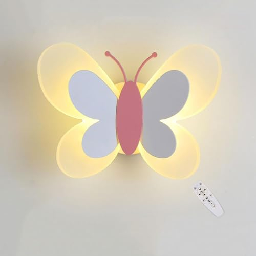 15W LED Wandlampe Innen Dimmbar Schlafzimmer Wandlampe mit Fernbedienung und Speicherfunktion Nachttischlampe Modern Design Schmetterlinglicht Kinderlampe Wandbeleuchtung Baby Nachtlampe Party Deko