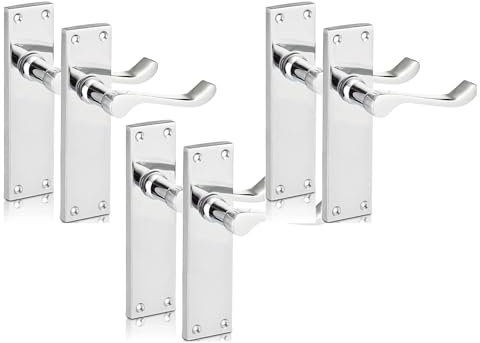 Haven Heritage - Victorian Scroll Polished Chrome Door Latch Handles, Internal Door Lock Sets with Latch, Front Door Handle with Locks, Bedroom Door Handle, 150mm Plate (3 Pack)