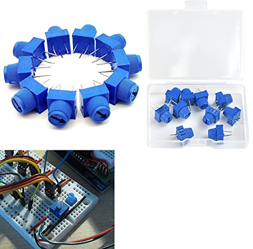 DIKEBAO 10 Stück Trimmpotentiometer 10k Ohm Trimmer Potentiometer Breadboard Trim Potentiometer mit Schalter Drehpotentiometer 10kohm Poti 3386P Trimmer Widerstand für Circuit Experiment Board(Blau)