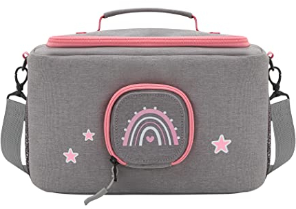 JP Journey Tasche für Toniebox Mädchen - für Figuren und Box im Auto und für die Reise (Grau-Rosa Regenbogen)