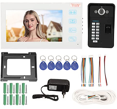 Video-Türsprechanlage Türklingel, 7-Zoll-TFT-Video-Gegensprechanlage, Kabelgebundenes Video-Intercom-System, Fingerabdruck-Identifizierung, Passwort,