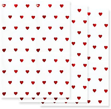 AKH® Seidenpapier mit HerzFolie, 3 Bögen, HerzSeidenpapier mit Folie, Herzen, Valentinstag, Liebe, Geschenkpapier, ca. 70 cm x 50 cm, Geschenkpapier, Bögen zum Verpacken von Geschenkboxen,