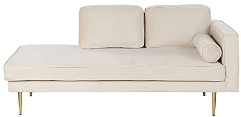 Chaiselongue Samt beige rechts goldenes Gestell mit Nackenrolle modern Miramas