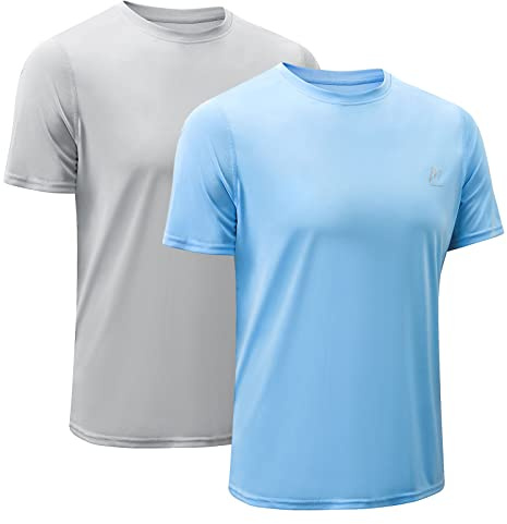 MEETWEE Rashguard UPF 50+ T-shirt à manches courtes pour homme Protection solaire UV pour course à pied, surf, natation, Gris + bleu., XL