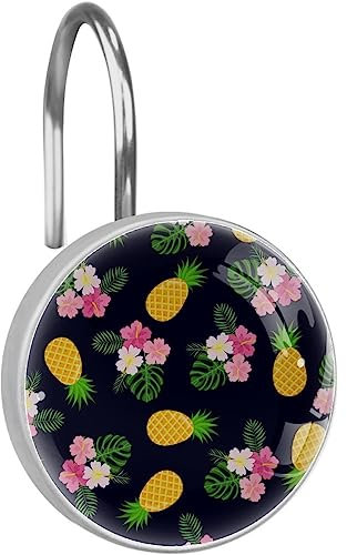 Set di 12 ganci per tenda da doccia, in acciaio inox, vetro, resina, 3,7 x 3,7 cm