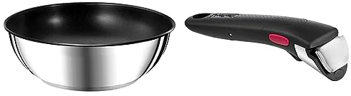 Tefal Ingenio Preference Poêle wok 26 cm, Empilable, Acier inoxydable, Revêtement antiadhésif sûr, Induction & Ingenio Poignée amovible noire, Empilable, Amovible, Verrouillage sécurité