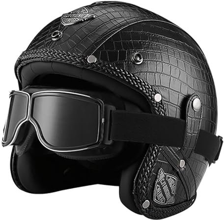Retro Jethelm, Bobber Helm MotorradHelm Vintage Halbschalenhelm 3/4 MotorradHelm, Jet-Helm mit Mopedhelme Retro Cruiser Chopper Roller MopedHelm, DOT ECE-geprüft,F-M=(57~58cm)