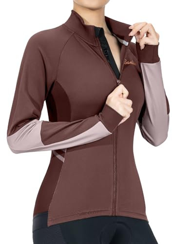 Santic Fahrradjacke Damen Winter Thermo Jacken Winddichte Laufjacke Leichte Atmungsaktiv Langarm Reflektierend Reißverschlusstasche Braun M
