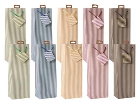 Laro Premium Weinflaschentüten Geschenkverpackung Blumen 10-100 Stk, Anzahl:10, Muster Tüten:Streifen Bunt