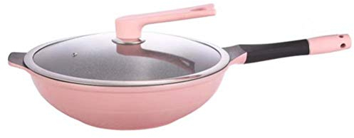 FEIGUO Padella profonda multiuso rosa grande 32 cm Wok Home Fornello a induzione antiaderente Fondo composto in lega generale a gas 32x9 cm (dimensioni : 32 cm) (Multicolore) (Multicolore)