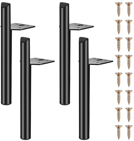 Qeapug 4 Pcs Metal Furniture Legs, 13cm/5 Inch Black Legs for Tables, Cabinets, Stools & More