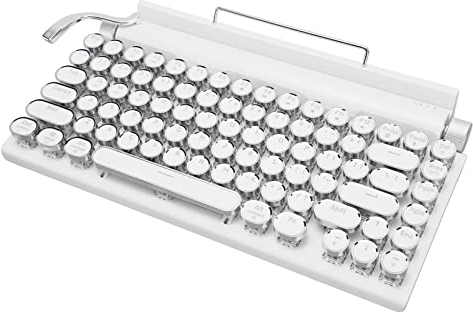 Plyisty Schreibmaschine, Mechanische Gaming-Tastatur, Blauer Schalter, 83 Tasten, Runde Tastenkappen, Kabellose Retro-Tastatur mit Typ C für Telefon, Laptop, Tablet (White)