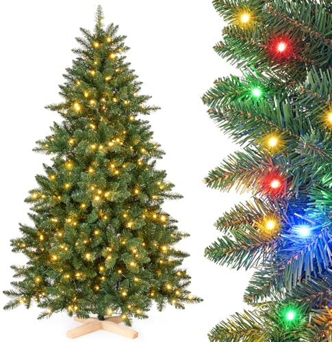 Yorbay Künstlicher Weihnachtsbaum mit Beleuchtung LED mit Holzständer für Weihnachten-Dekoration (180cm)